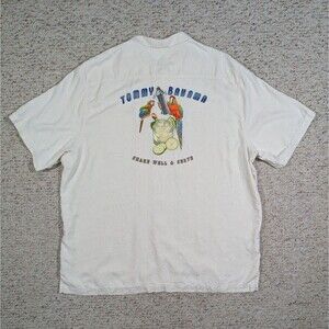 Tommy Bahama Shirt Hawaiian 100% Silk Mens XXXL Embroidered Shake Well And Serve